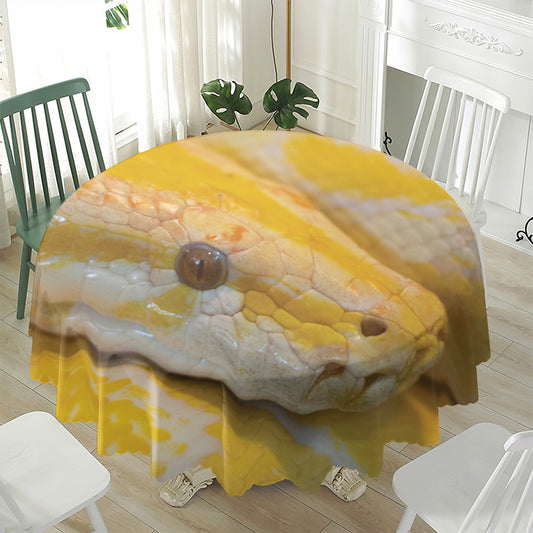 Yellow And White Python Snake Print Waterproof Round Tablecloth