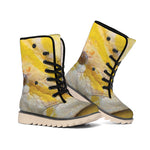 Yellow And White Python Snake Print Winter Boots