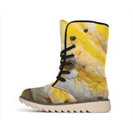 Yellow And White Python Snake Print Winter Boots
