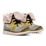 Yellow And White Python Snake Print Winter Boots