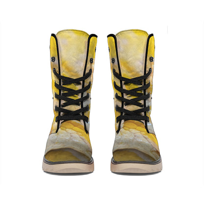 Yellow And White Python Snake Print Winter Boots