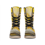 Yellow And White Python Snake Print Winter Boots
