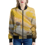 Yellow And White Python Snake Print Women's Bomber Jacket
