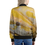 Yellow And White Python Snake Print Women's Bomber Jacket