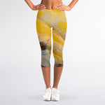 Yellow And White Python Snake Print Women's Capri Leggings