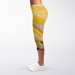 Yellow And White Python Snake Print Women's Capri Leggings