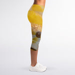 Yellow And White Python Snake Print Women's Capri Leggings