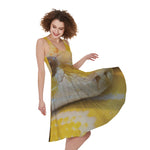 Yellow And White Python Snake Print Women's Sleeveless Dress