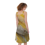 Yellow And White Python Snake Print Women's Sleeveless Dress