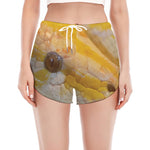 Yellow And White Python Snake Print Women's Split Running Shorts
