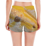 Yellow And White Python Snake Print Women's Split Running Shorts