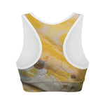 Yellow And White Python Snake Print Women's Sports Bra
