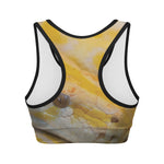 Yellow And White Python Snake Print Women's Sports Bra