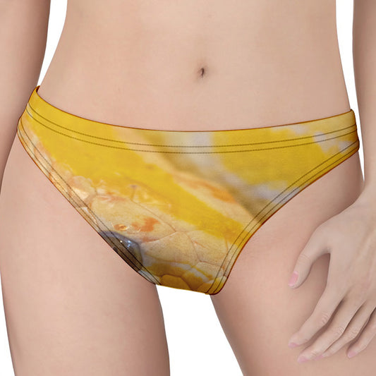 Yellow And White Python Snake Print Women's Thong