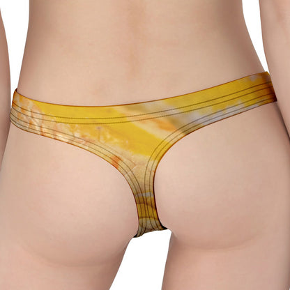 Yellow And White Python Snake Print Women's Thong