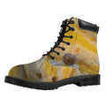 Yellow And White Python Snake Print Padded Collar Lace Up Boots