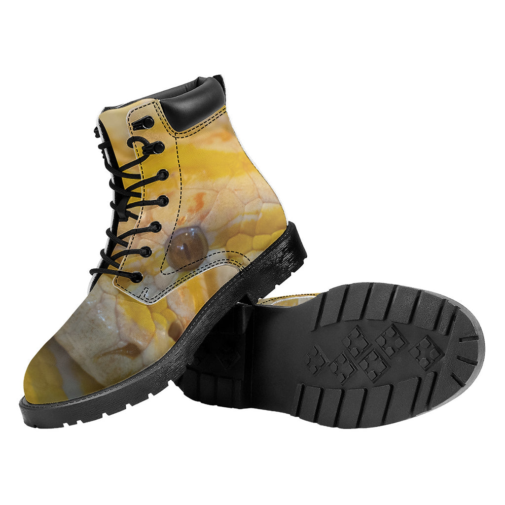 Yellow And White Python Snake Print Work Boots