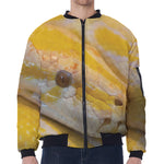 Yellow And White Python Snake Print Zip Sleeve Bomber Jacket
