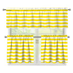 Yellow And White Striped Pattern Print 3 Piece Kitchen Curtains