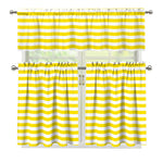 Yellow And White Striped Pattern Print 3 Piece Kitchen Curtains