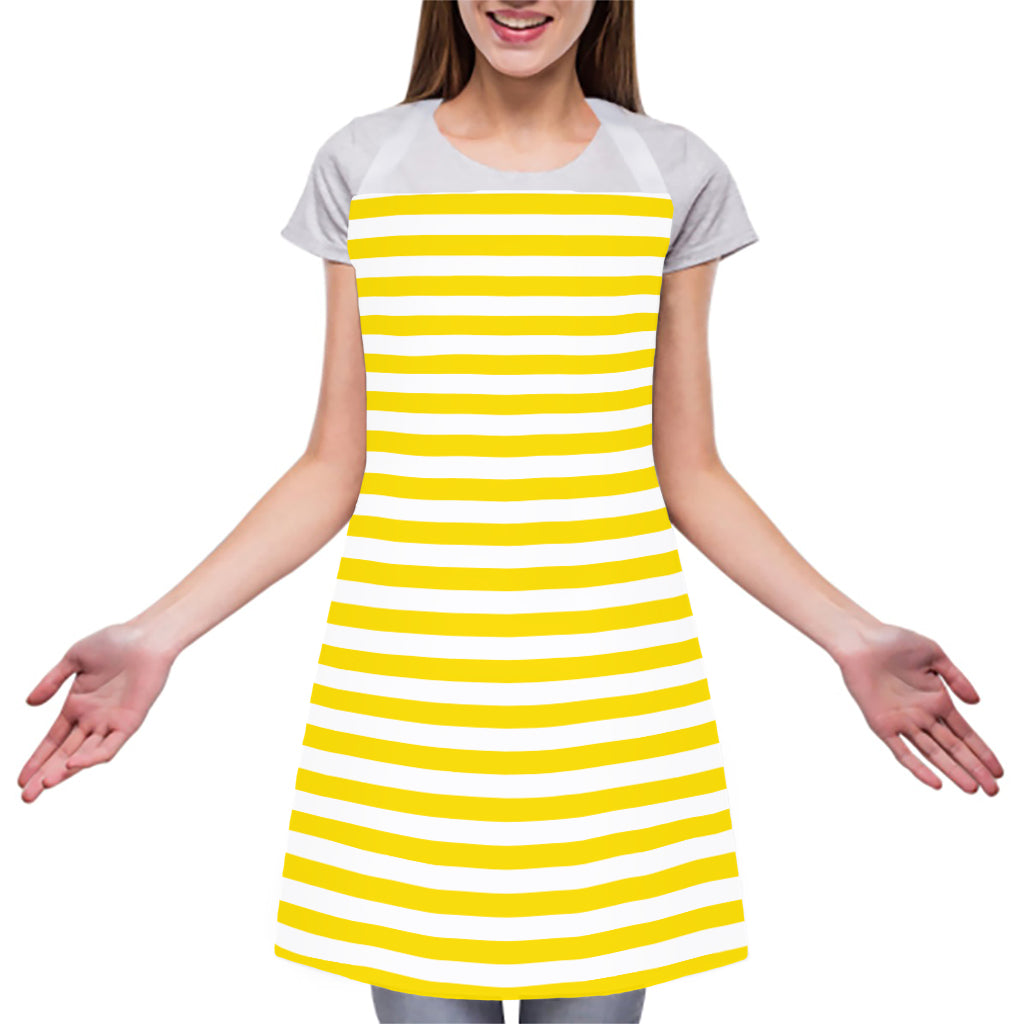 Yellow And White Striped Pattern Print Adjustable Apron