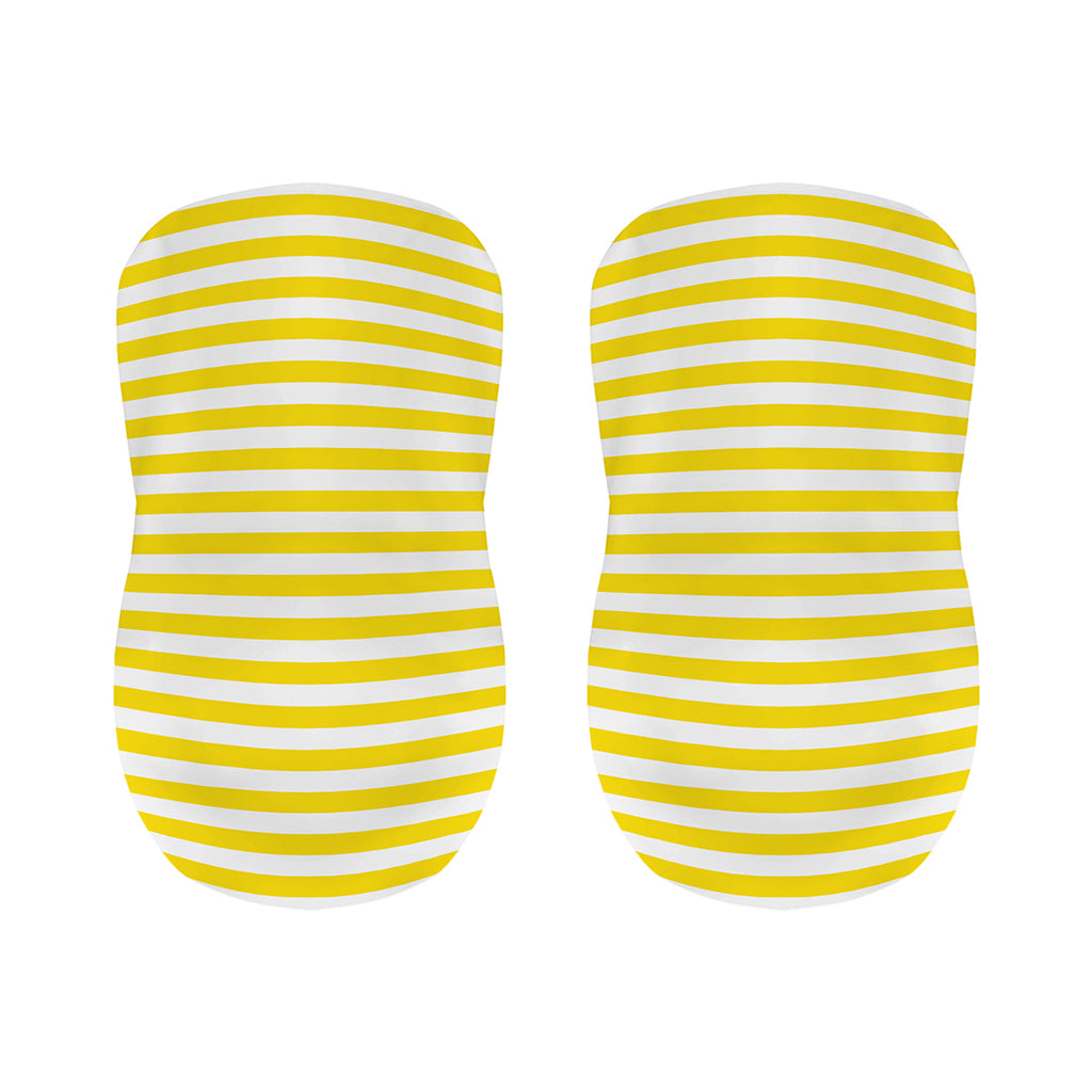 Yellow And White Striped Pattern Print Bar Stool Covers