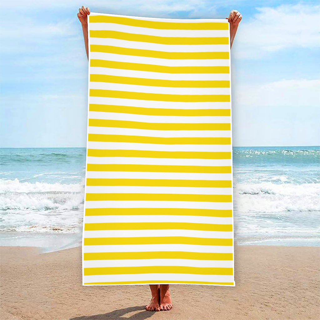 Yellow And White Striped Pattern Print Beach Towel