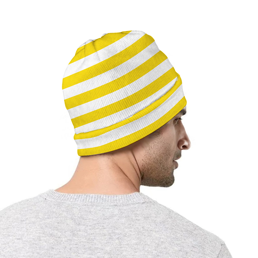 Yellow And White Striped Pattern Print Beanie