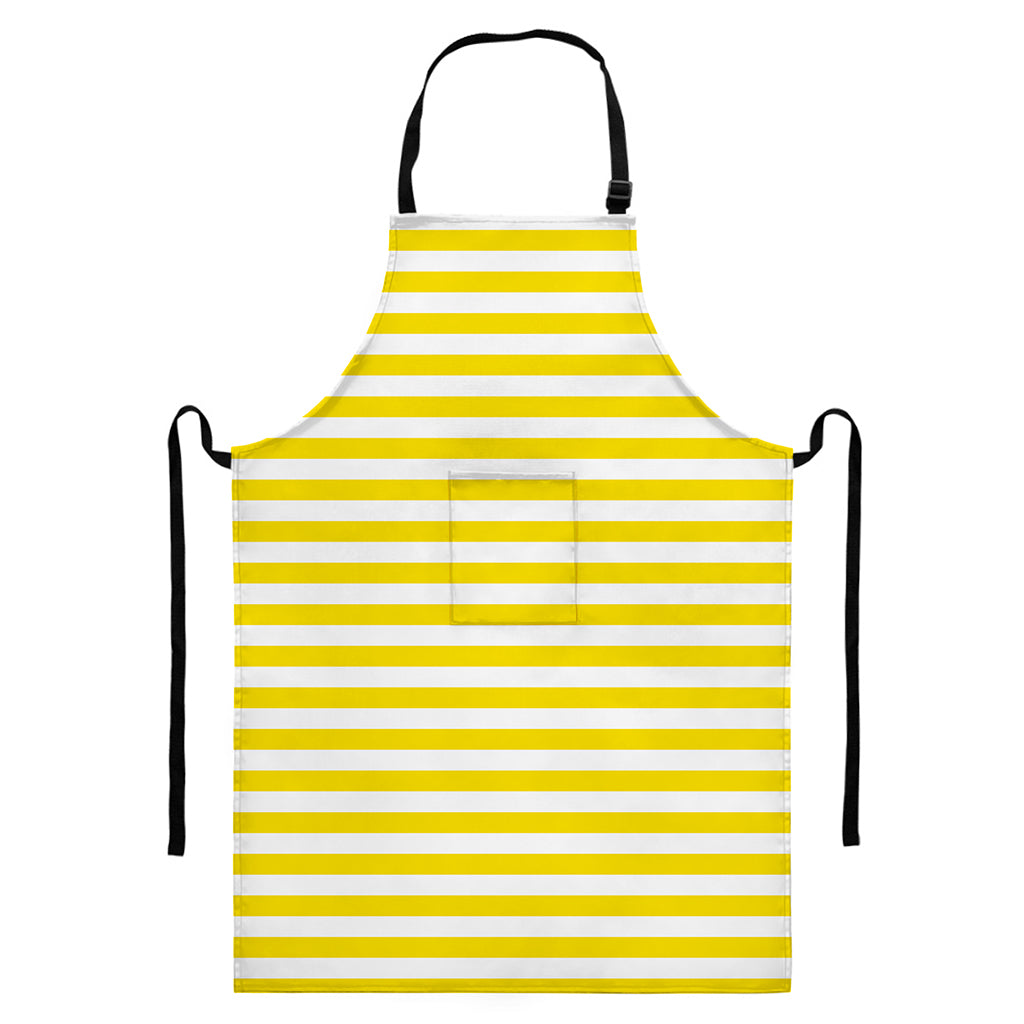 Yellow And White Striped Pattern Print Bib Apron With Pocket