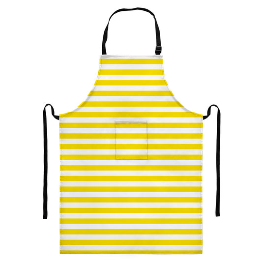 Yellow And White Striped Pattern Print Bib Apron With Pocket