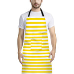 Yellow And White Striped Pattern Print Bib Apron With Pocket