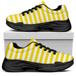 Yellow And White Striped Pattern Print Black Chunky Shoes