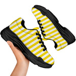 Yellow And White Striped Pattern Print Black Chunky Shoes