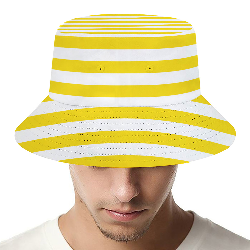Yellow And White Striped Pattern Print Bucket Hat