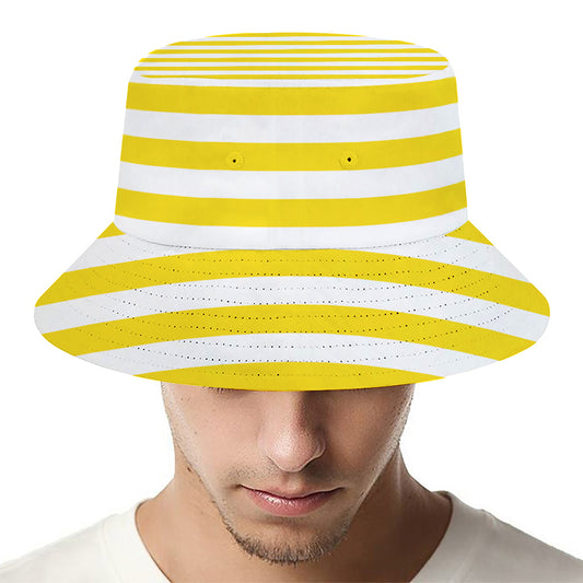 Yellow And White Striped Pattern Print Bucket Hat