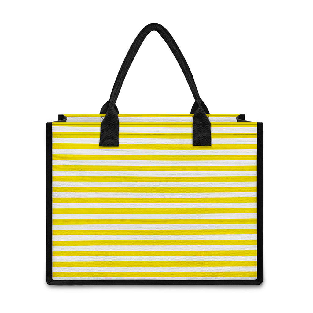 Yellow And White Striped Pattern Print Canvas Tote Bag