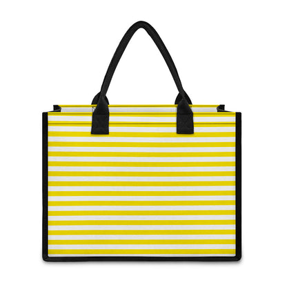 Yellow And White Striped Pattern Print Canvas Tote Bag
