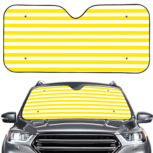 Yellow And White Striped Pattern Print Car Windshield Sun Shade