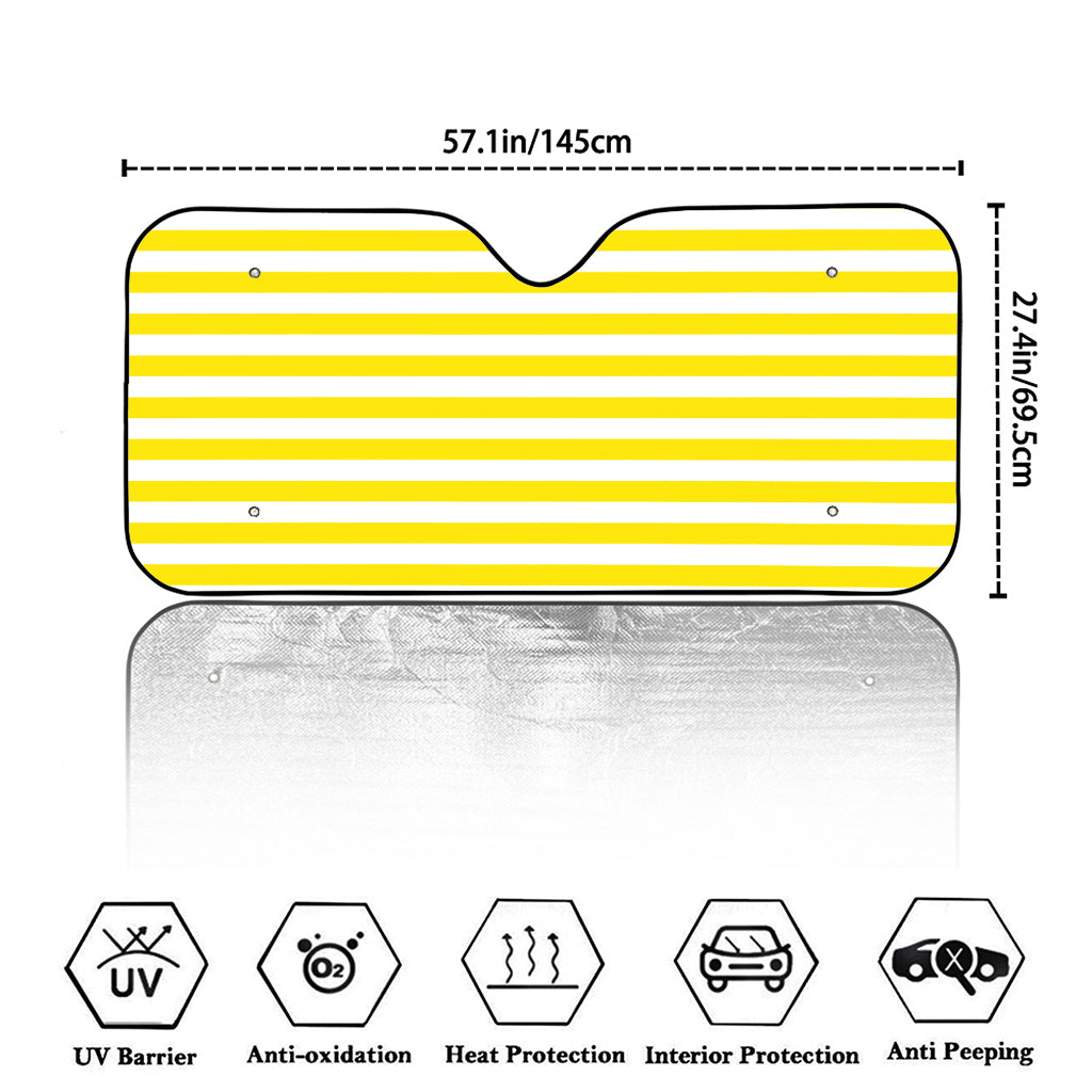Yellow And White Striped Pattern Print Car Windshield Sun Shade