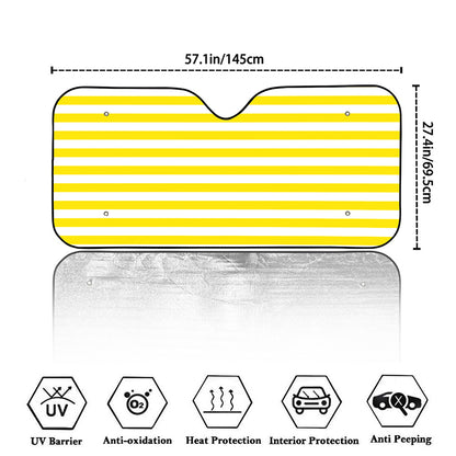 Yellow And White Striped Pattern Print Car Windshield Sun Shade