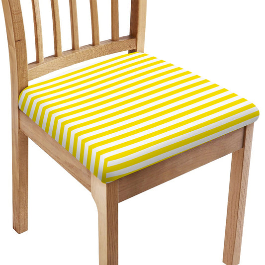 Yellow And White Striped Pattern Print Chair Cushion Cover