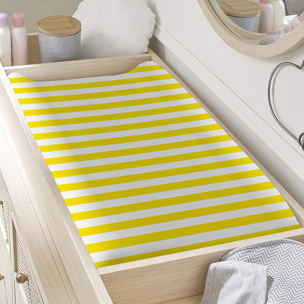 Yellow And White Striped Pattern Print Changing Pad Cover