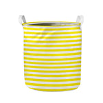 Yellow And White Striped Pattern Print Collapsible Laundry Basket