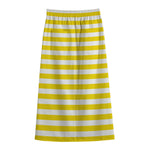 Yellow And White Striped Pattern Print Cotton Front Slit Maxi Skirt