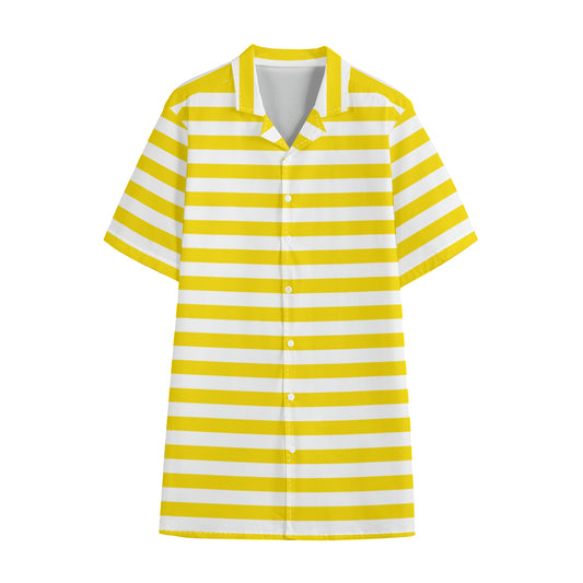 Yellow And White Striped Pattern Print Cotton Hawaiian Shirt