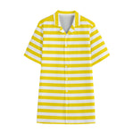 Yellow And White Striped Pattern Print Cotton Hawaiian Shirt