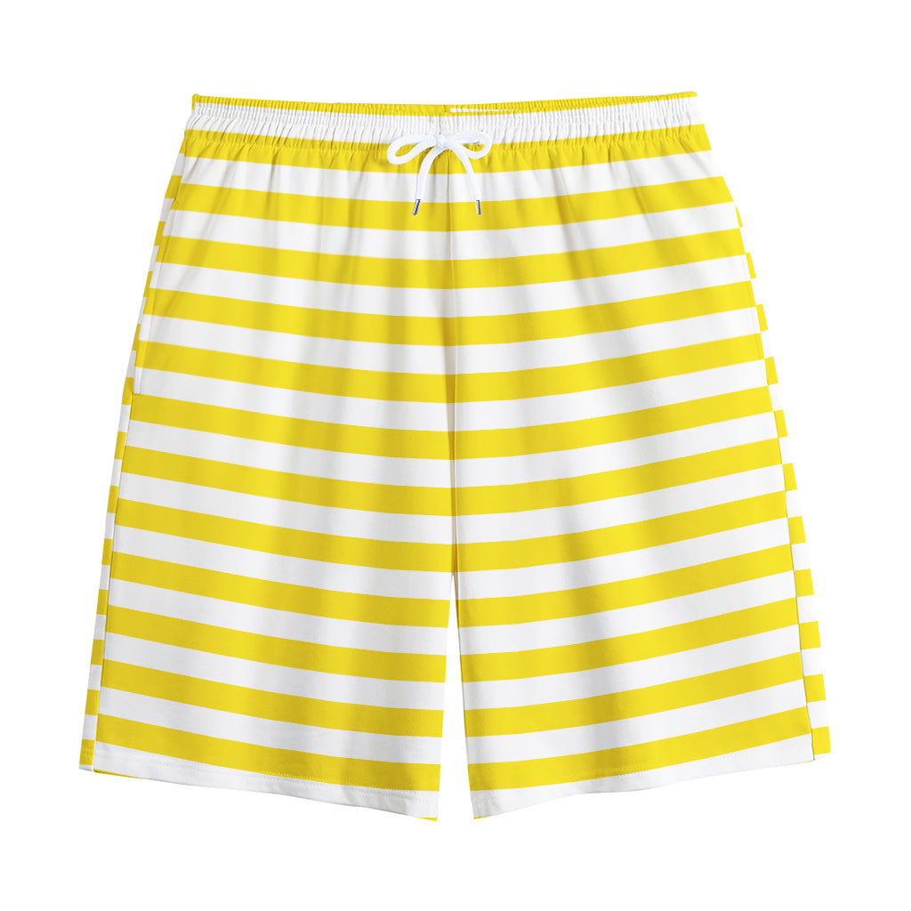 Yellow And White Striped Pattern Print Cotton Shorts