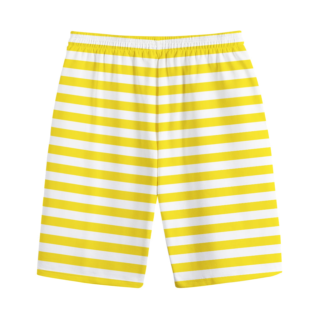 Yellow And White Striped Pattern Print Cotton Shorts
