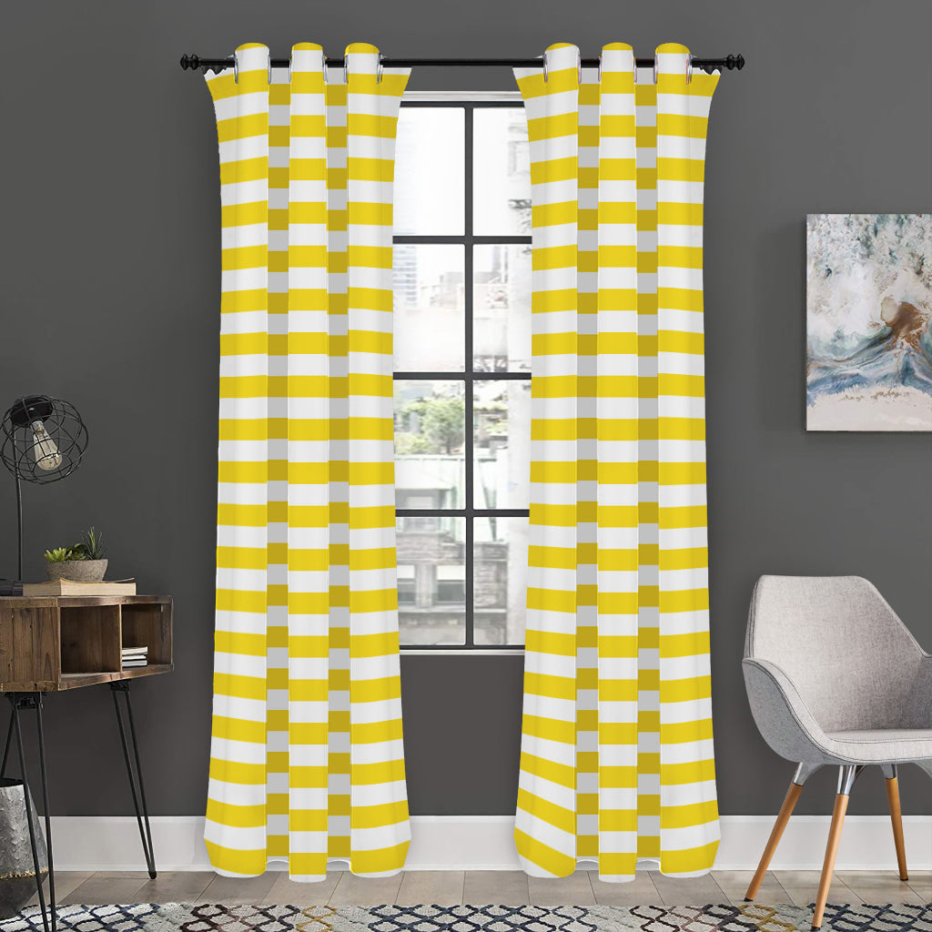 Yellow And White Striped Pattern Print Curtain