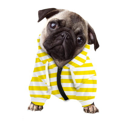 Yellow And White Striped Pattern Print Dog Zip Up Hoodie